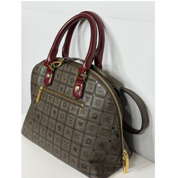 Nicole Lee Monogrammed Dome Satchel Handbag In Brown And Burgundy Red main image 8